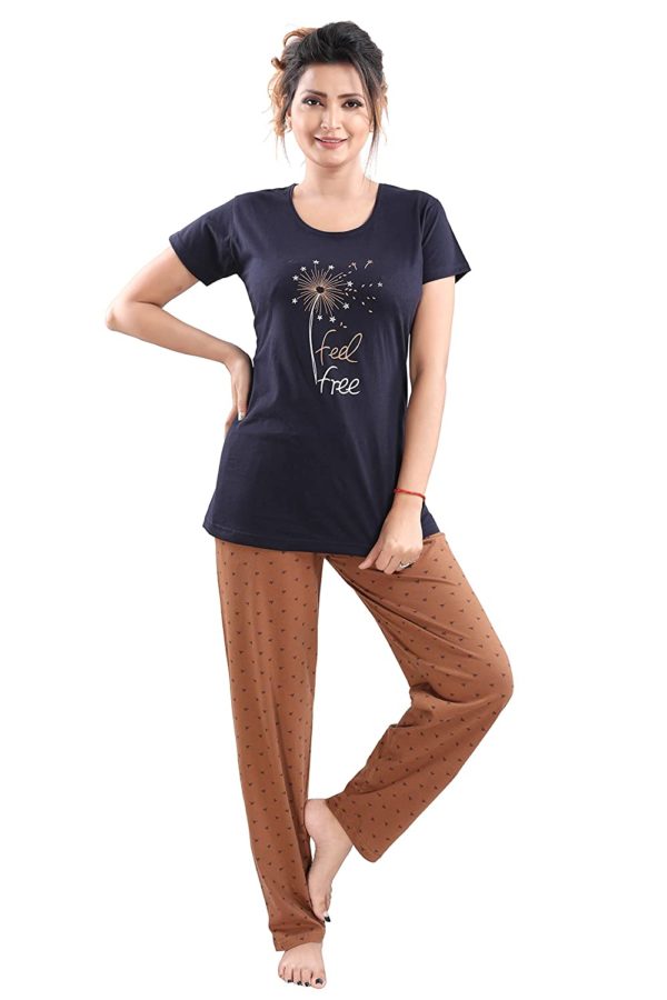 DZZO Women's Cotton Printed Night Suit Set/Pyjama Set/Sleepwear/Nightwear/Nightdress/Loungewear