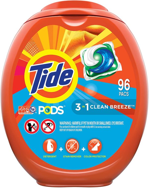 Tide PODS Laundry Detergent Soap PODS, High Efficiency (HE), Clean Breeze Scent, 96 Count