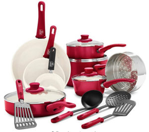 GreenLife Soft Grip Healthy Ceramic Nonstick, Cookware Pots and Pans Set, 16 Piece, Red