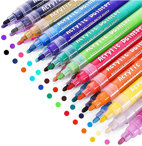 Acrylic Paint Marker Pens, Emooqi 24 Colors Premium Waterproof Permanent Paint Art Marker Pen Set