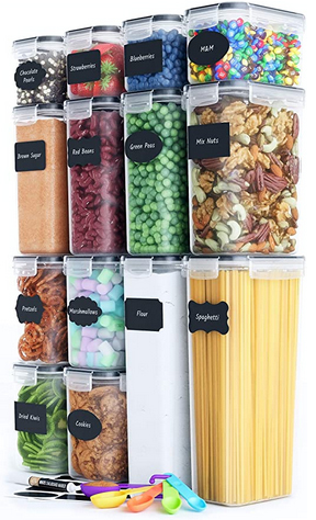 Airtight Food Storage Containers Set [14 Piece] - Kitchen Pantry Organization and Storage, BPA-Free, Plastic Canisters with Durable Lids Ideal for Cereal, Flour & Sugar - Includes Labels, Marker & Spoon Set (14)