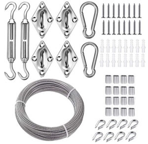 TooTaci T316 Stainless Steel Sun Shade Sails Hardware Kit 5 inch for Rectangle Sun Shade Sails Installation, 50FT/1/8" PVC Coated Stainless Steel Metal Wire Cable Ropes Hardware