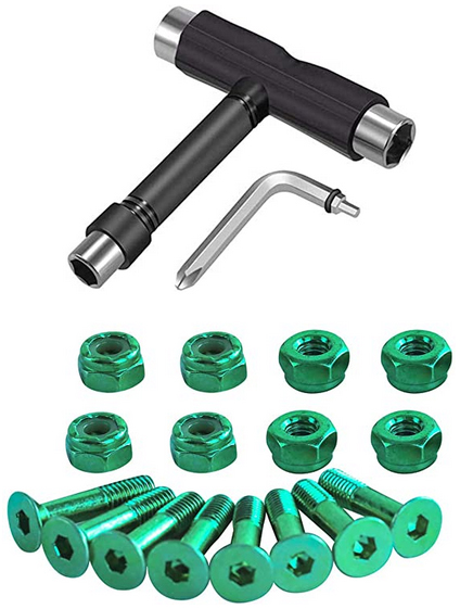 Quincaillerie de planche à roulettes 7/8" Ensemble de boulons de vis 8PCS et outils de skate tout-en-un