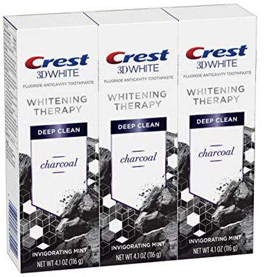 معجون أسنان Crest Charcoal 3D White ، علاج تبييض عميق التنظيف بالفلورايد ، نعناع منشط ، 4.1 أونصة ، عبوة من 3