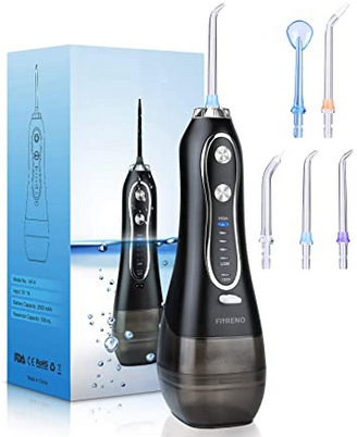 جهاز تنظيف الأسنان بالماء اللاسلكي ، خزان المياه 300 مللي ، قابل لإعادة الشحن ، ومقاوم للماء IPX7 مع 5 أوضاع لتنظيف الأسنان ، الأقواس ، اللثة ، والجسور ، محمول للمنزل والسفر