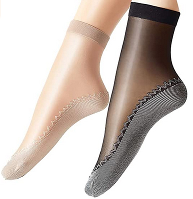 Ueither Women's 12 Pairs Silky Anti-Slip Cotton Sole Sheer Ankle High Tights Hosiery Socks Reinforced Toe