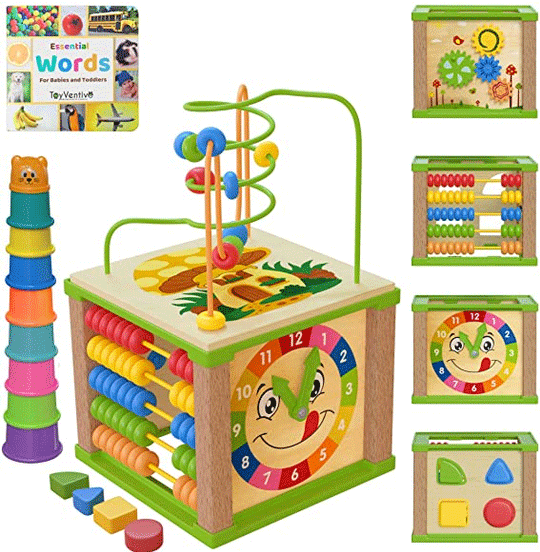 TOYVENTIVE Wooden Kids Baby Activity Cube - Boys Gift Set