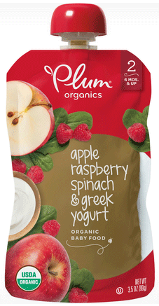 المرحلة الثانية من غذاء الأطفال العضوي ، التفاح ، التوت ، السبانخ ، واللبن اليوناني