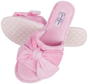 Jessica Simpson Womens Plush Open Toe Slide On House Slipper with Bow