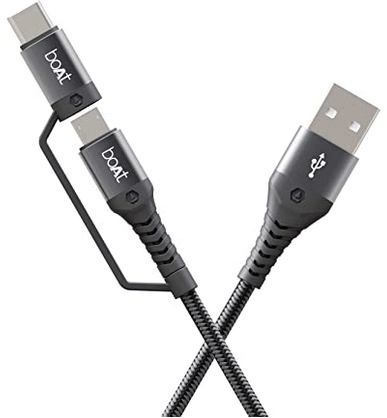 BoAt Deuce USB 300 2 في 1 Type-C & Micro USB كابل قوي ومقاوم للتوتر