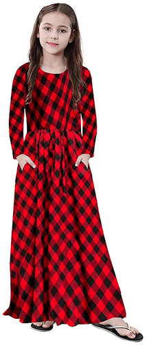 21KIDS Girl Maxi Dress Kids Floral Casual 3/4 Sleeve Dresses with Pocket