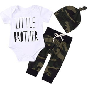 3Pcs Baby Boys Little Brother Camouflage Romper Tops+Pants Leggings+ Hat Outfits Set