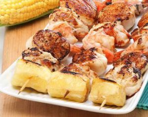 Shrimp, Lobster, and Scallop Kabobs