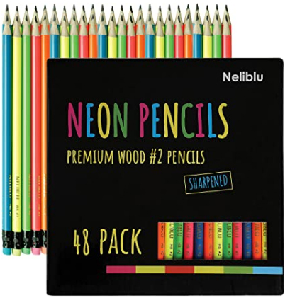 Cool Bulk Neon Pencils - #2 Pre-Sharpened Non-Toxic Wood Pencils