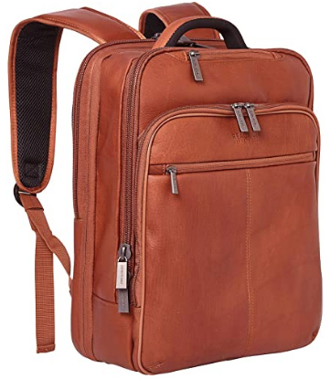 Kenneth Cole Reaction Manhattan Slim Backpack Colombian Leather 16" Laptop Computer Travel Bookbag Bag, Cognac - Grade 4