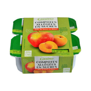 Apple and apricot compote reduced in sugar 4x100g - CASINO
