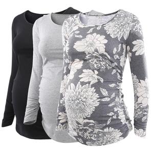 Pack of 3pcs Pregnancy Ruched Long Sleeve Floral Maternity Top