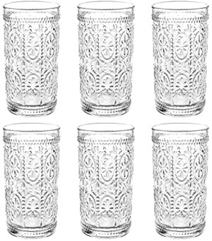 ekith 6 Pack 12 oz Romantic Water Glasses, Premium Drinking Glasses Tumblers for Beverages, Beer, Refreshments, Vintage Glassware Set for Dinner Parties, Bars, Restaurants