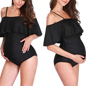 Amazon.com Haokaini Maternity Swimsuits One Piece Off Shoulder Flounced Ruffled Pregnancy Bikini