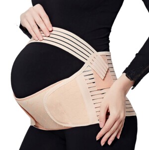 Maternity Belt Pregnancy Belly Band Waist Abdominal Back Belly Band Support Brace, Beige, One Size