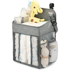 Changing Table Diaper Organizer - Baby Hanging Diaper Stacker Nursery Caddy Organizer for Cribs Playard Baby Essentials Storage (Gray)