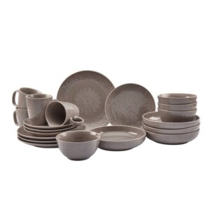 20pc Stoneware Embossed Sophia Dinnerware Set Gray
