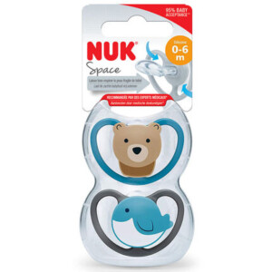 Set of 2 Space silicone pacifiers 0/6 months - Whale/Bear - Nuk