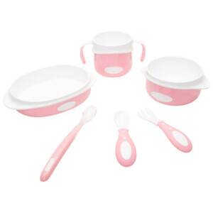 Meal set with Mix'N'Match silicone cutlery - pink - Prémaman