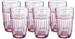 Glass Tumblers ,11 oz Embossed Design Drinking Glasses Set of 6 (Pink )