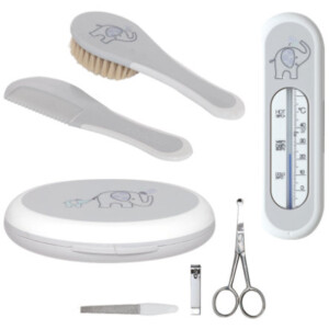 Baby-jou Rose ou Bleu Trousse de toilette bébé thermomètre de bain Ollie gris