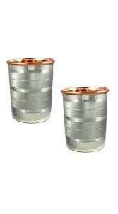 Tumblers Glasses Set of 2 Drinkware Accessories Copper and Stainless Steel for Healing Capacity 350 ML