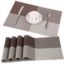 famibay PVC Place Mats - Heat Insulation PVC Placemats Stain-Resistant Woven Vinyl Table Mats for Kitchen Set of 4-30x45 cm (Coffee)