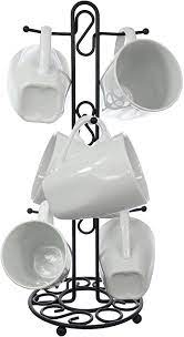 Blue Donuts Farmhouse Coffee Mug Rack, Coffee Mug Tree for 6 Mugs, Coffee Cup Holders for Counter, Black Coffee Cup Holder Countertop Organizer for Kitchen, Vintage Mug Rack