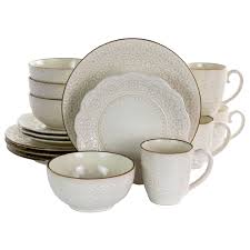 Contessa 16 Piece Embossed Scalloped Stoneware Dinnerware Set