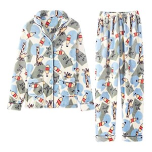 TOP-MAX Girls Pajamas Flannel Warm Winter Pjs for Teen Girls Size 12 14 16 18 Velvet Cartoon Print Long Sleeve Sleepwear Gift