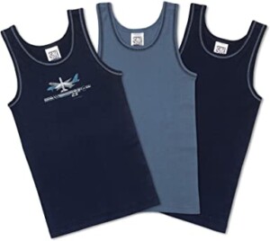 Sweety Pack of 3 Boys' Undershirts with Printed Aeroplane Without Sleeves 100% Cotton I Boys' Underwear Grey + Navy I Children's Underwear