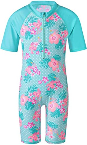 TFJH E Girls Swimsuit 3-10 Years UPF 50+ UV One Piece Swimwear with Zipper