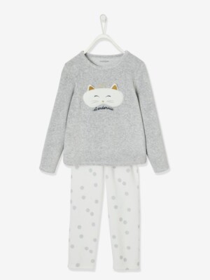 Velour Pyjamas with Cat Mask for Girls - grey