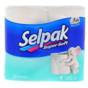 Super soft white toilet paper 3 ply x8 - SELPAK